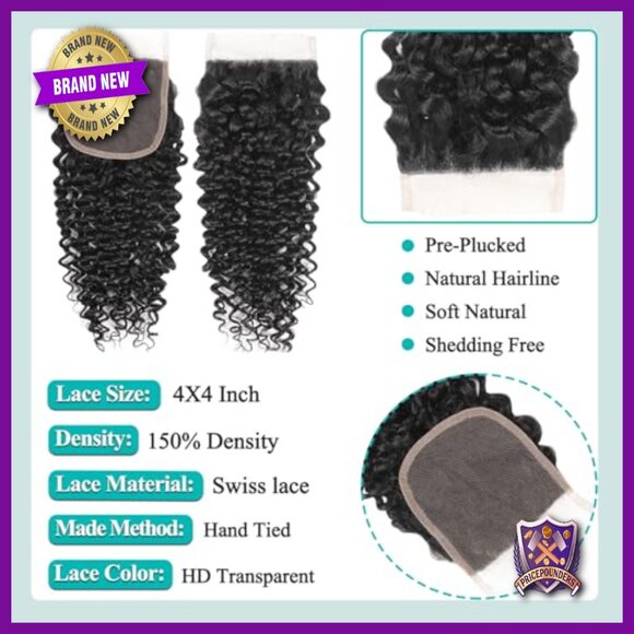 Brazilian Kinky Curly Human Hair Extensions 4 Bundles with 4x4 Closure main image 5